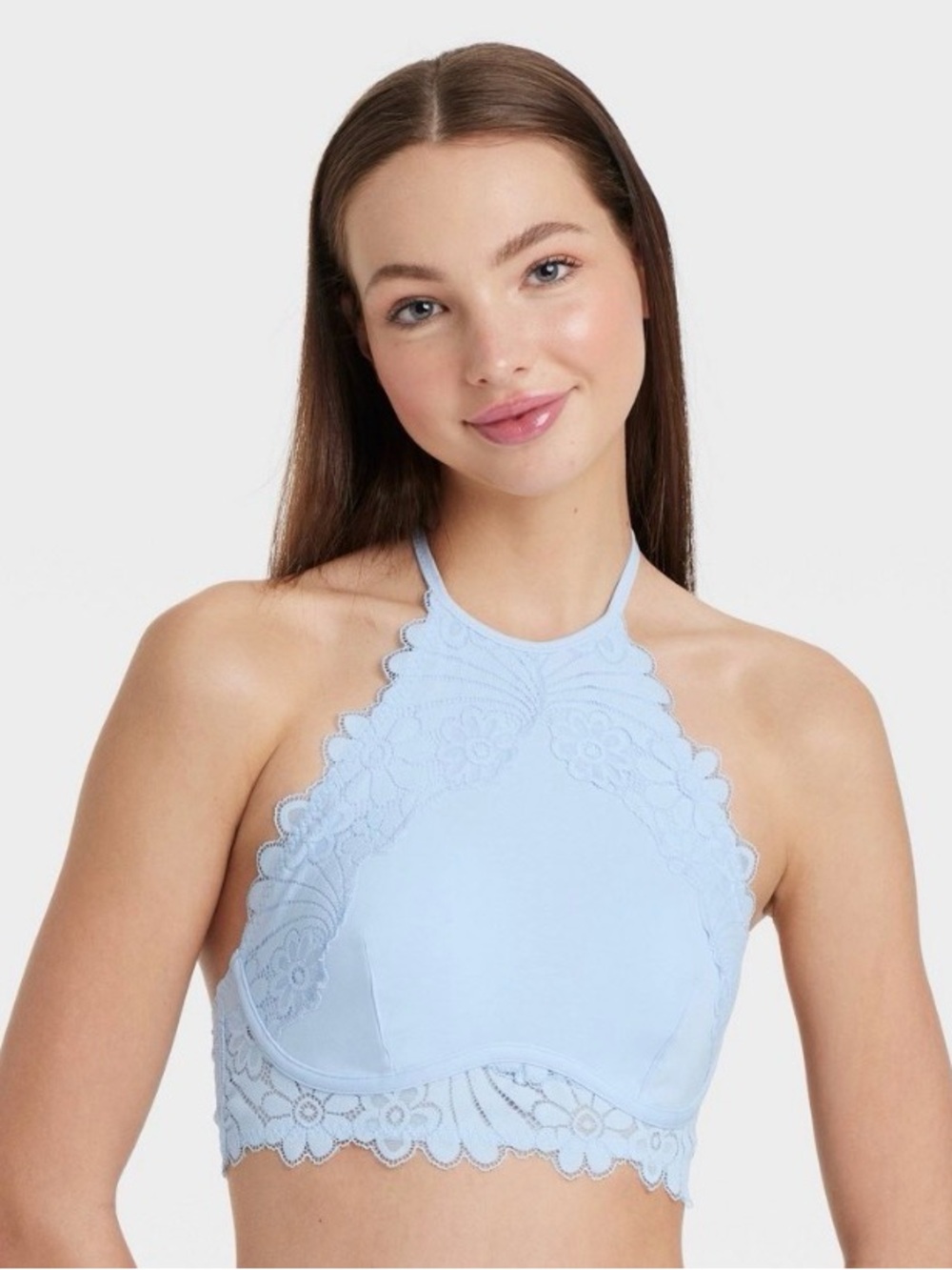 Colsie Light Blue Lace Halter Bralette